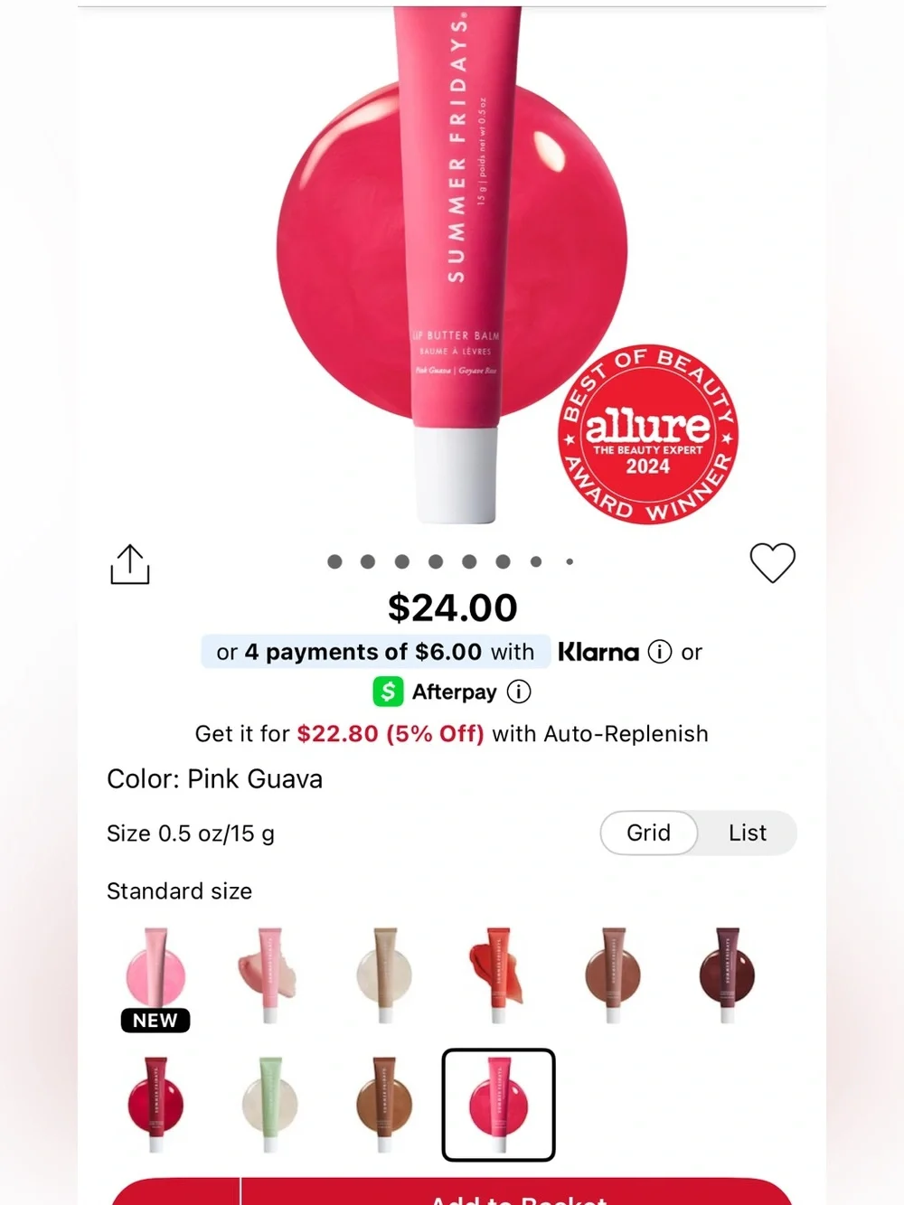 Summer Fridays Pink Lip Butter Balm- Pink Guava